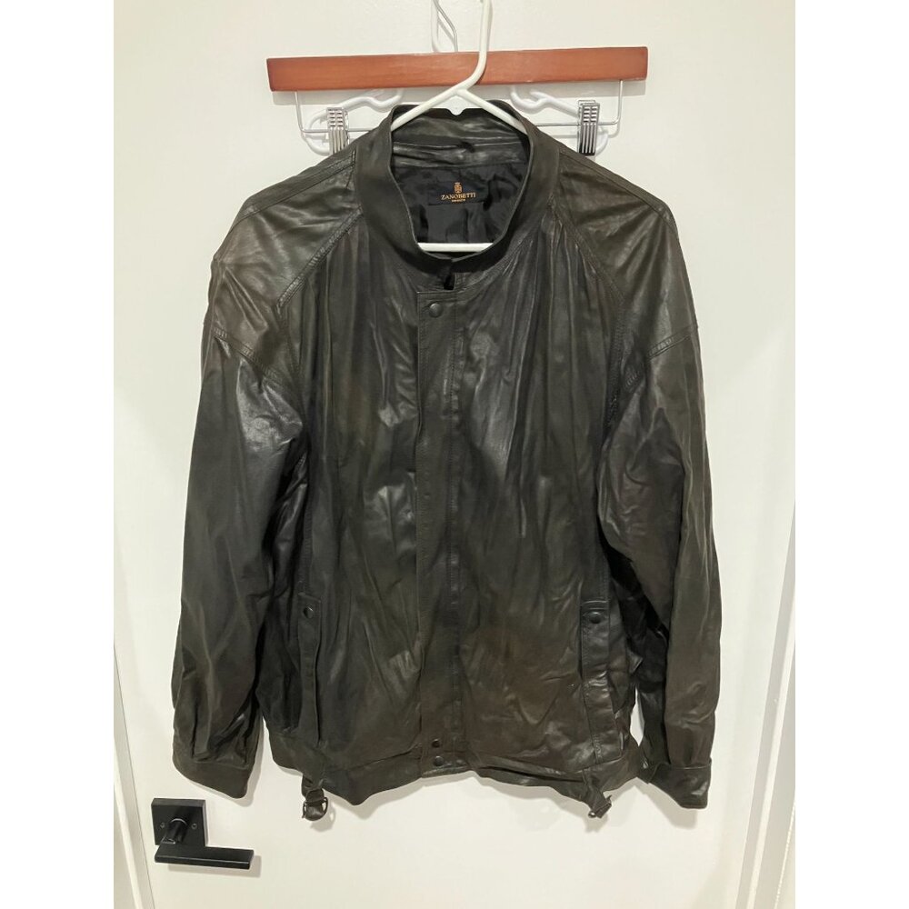 Zanobetti Firenze Men's Vintage Leather Bomber Jacket, Black, Size 52